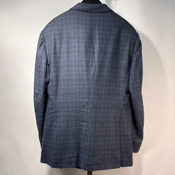 KITON 100% Cashmere Handmade in Italy Plaid Blue Sport Coat 48L - Picture 6 of 12